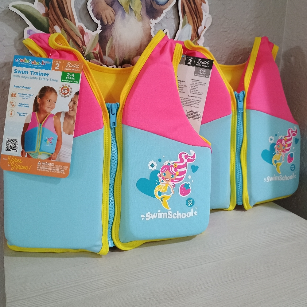 2) Swim School Trainer Level 2 Life Jacket Vest Mermaid NWT Pool Beach Swimsuit